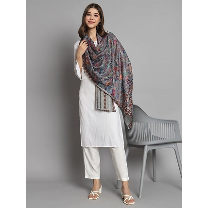 Grey kalamkari shawl with floral design an ideal bridal shawl-4