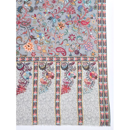 Grey kalamkari shawl with floral design an ideal bridal shawl-5
