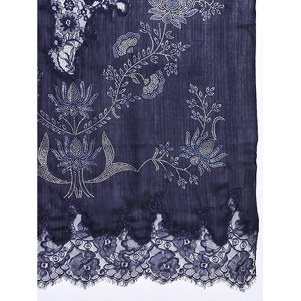 Blue Shawl with Floral Swarovski Design and Lace-5