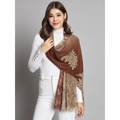 MODARTA Ombre Brown Shawl withlace and swarovski