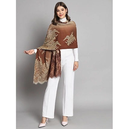Ombre Brown Shawl withlace and swarovski-1