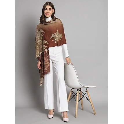 Ombre Brown Shawl withlace and swarovski-2