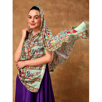 Green Shawl with kalamkari print, beautiful kalamkari shawl-2