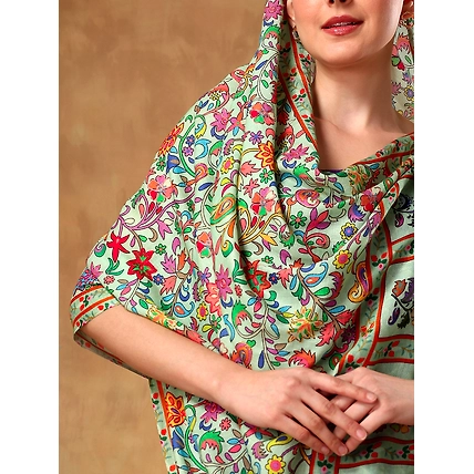 Green Shawl with kalamkari print, beautiful kalamkari shawl-3