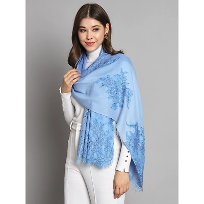 MODARTA Ombre Blue Shawl with lace and swarovski design