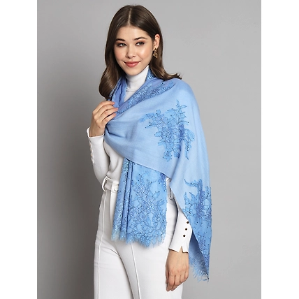 Ombre Blue Shawl with lace and swarovski design-MOD-IK-LCBL-OMB
