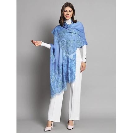 Ombre Blue Shawl with lace and swarovski design-2
