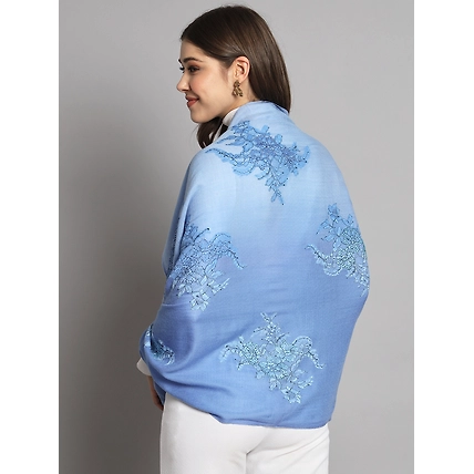 Ombre Blue Shawl with lace and swarovski design-4