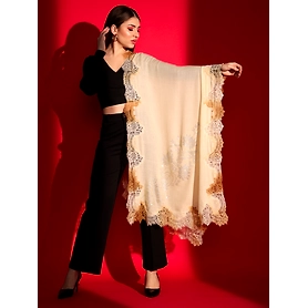 beige shawl with lace and swarovski-ladies kashmiri shawl