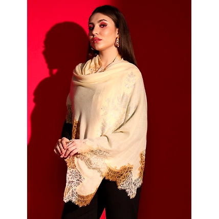 beige shawl with lace and swarovski-ladies kashmiri shawl-3