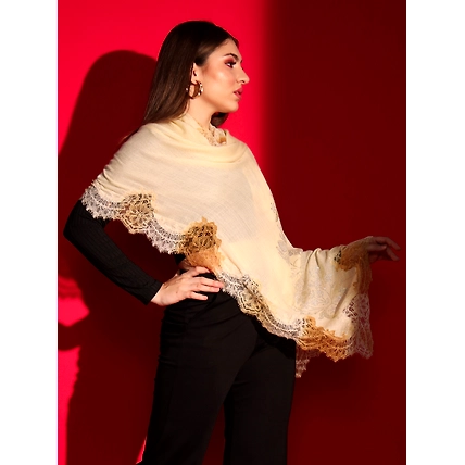 beige shawl with lace and swarovski-ladies kashmiri shawl-4