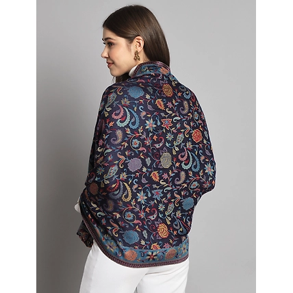 Navy Blue Floral Artwork Kani Shawl-4