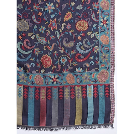 Navy Blue Floral Artwork Kani Shawl-5