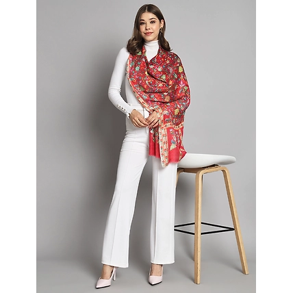 Red shawl with beautiful jamavar print and outlined embroidery-1