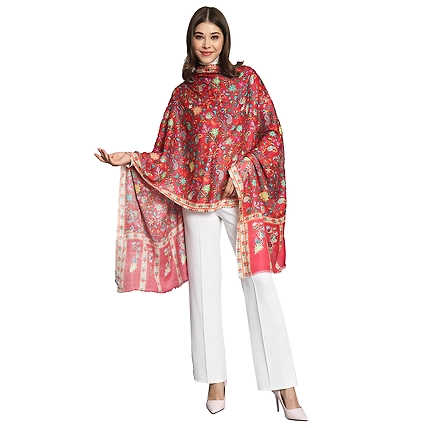 Red shawl with beautiful jamavar print and outlined embroidery-2