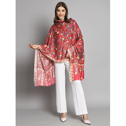 Red shawl with beautiful jamavar print and outlined embroidery-3