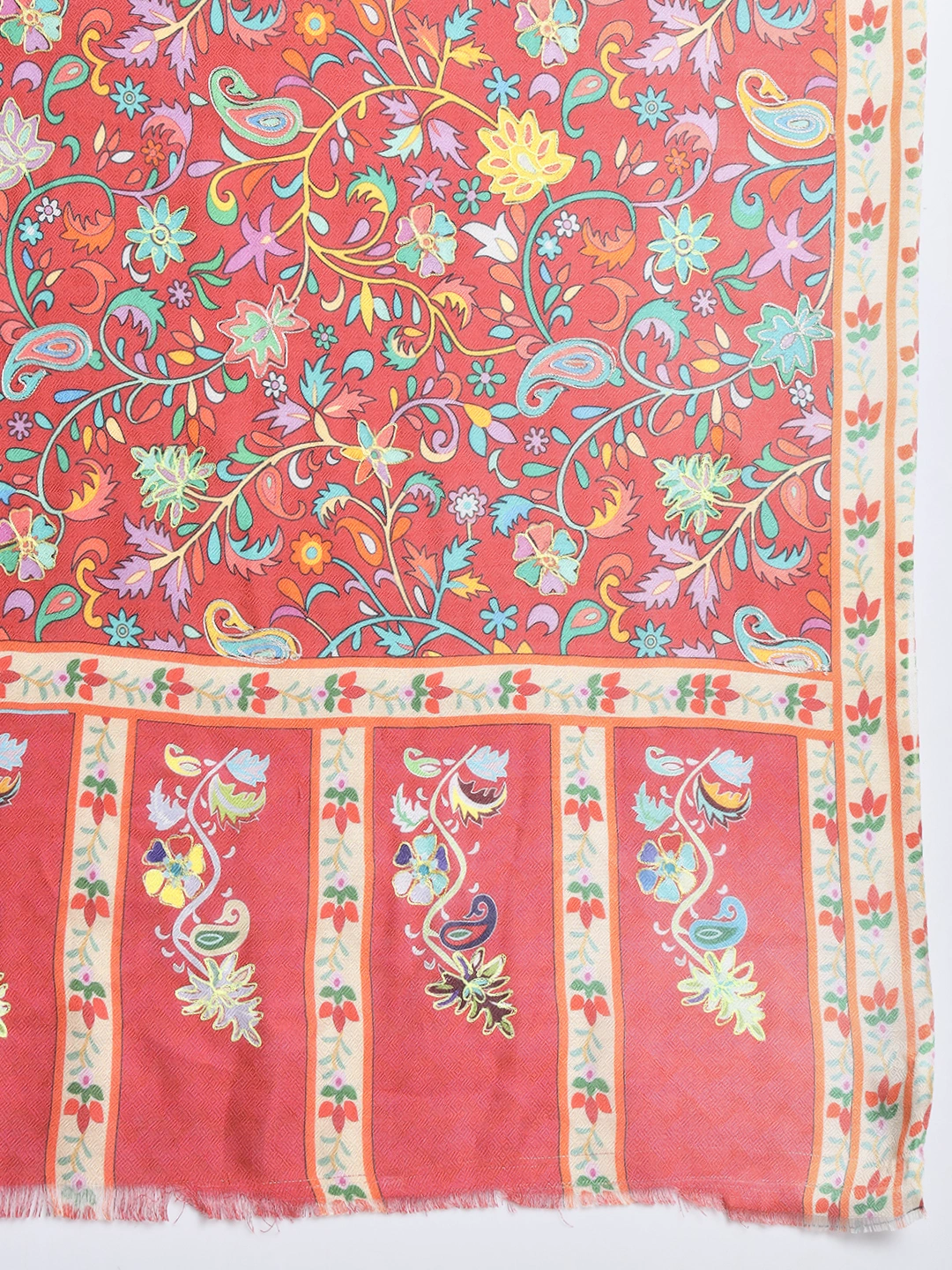 Red shawl with beautiful jamavar print and outlined embroidery-5