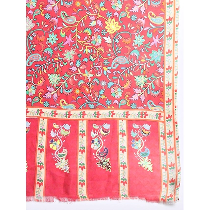 Red shawl with beautiful jamavar print and outlined embroidery-5