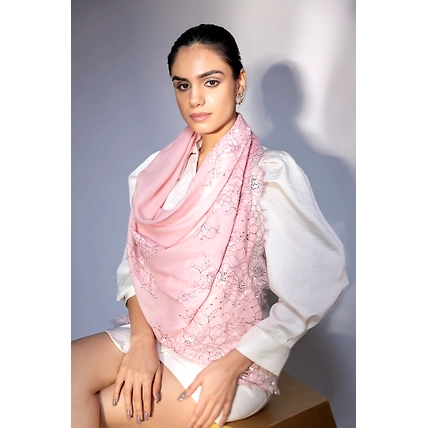 Pink shawl with delicate lace, beautiful women's winter shawl-1