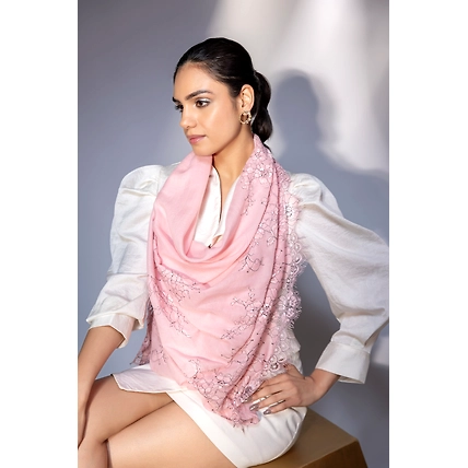 Pink shawl with delicate lace, beautiful women's winter shawl-2