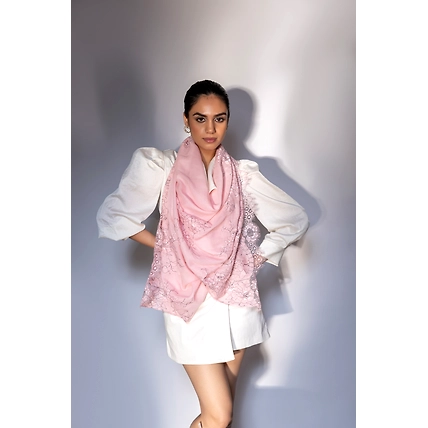 Pink shawl with delicate lace, beautiful women's winter shawl-4