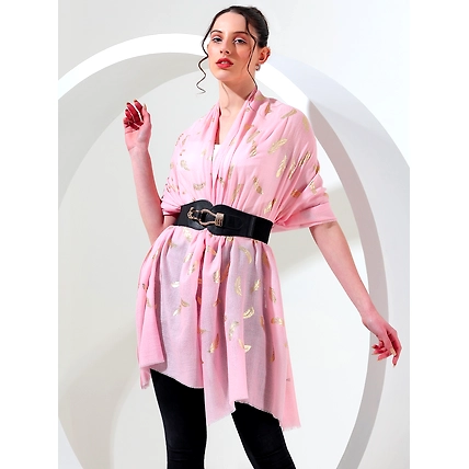 Pink shawl with gold leaf, best printed shawl online-MOD-IK-PI-LEAF