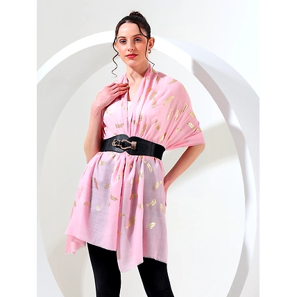 Pink shawl with gold leaf, best printed shawl online-1