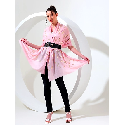 Pink shawl with gold leaf, best printed shawl online-2