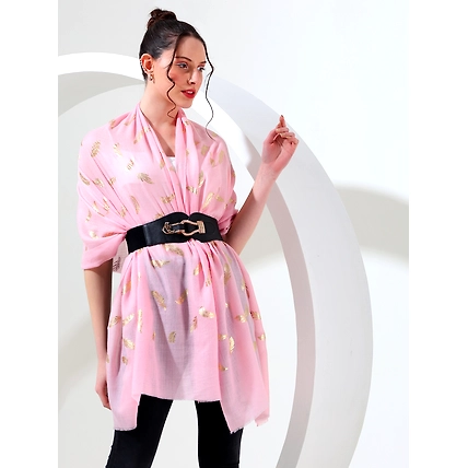 Pink shawl with gold leaf, best printed shawl online-3