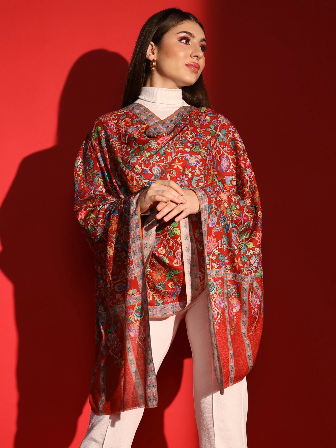 Red Kalamkari Shawl intricately embroidered winter shawl for ladies-1