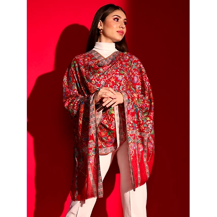 Red Kalamkari Shawl intricately embroidered winter shawl for ladies-1