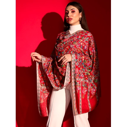 Red Kalamkari Shawl intricately embroidered winter shawl for ladies-2
