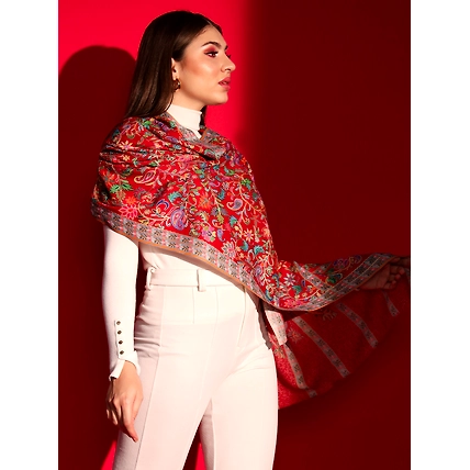 Red Kalamkari Shawl intricately embroidered winter shawl for ladies-4