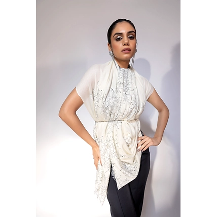 White shawl with lace, women shawl for winter-3