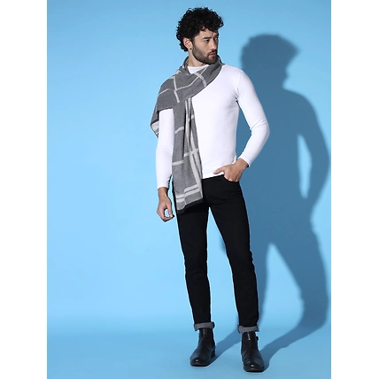 Striped Men Muffler - Classic Grey Woolen Muffler-MOD-KZ-LG-STR