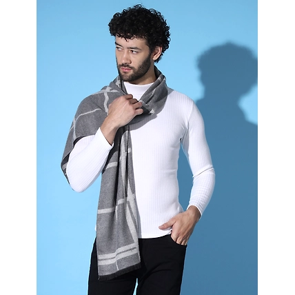 Striped Men Muffler - Classic Grey Woolen Muffler-1