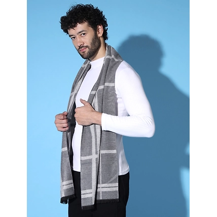 Striped Men Muffler - Classic Grey Woolen Muffler-2