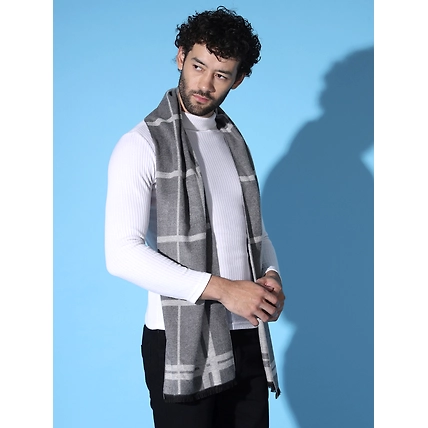 Striped Men Muffler - Classic Grey Woolen Muffler-3
