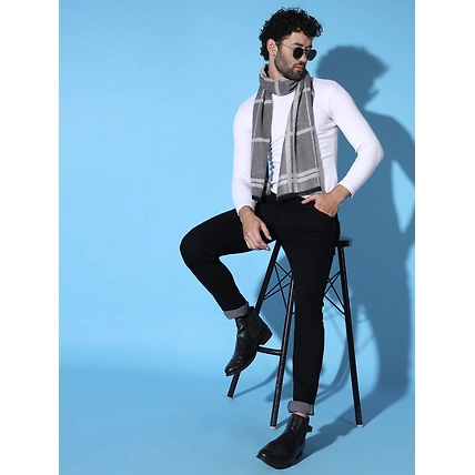 Striped Men Muffler - Classic Grey Woolen Muffler-4