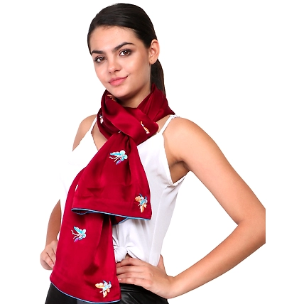 Maroon Rainbow Butterfly Parsi Hand Embroidery Stole-1