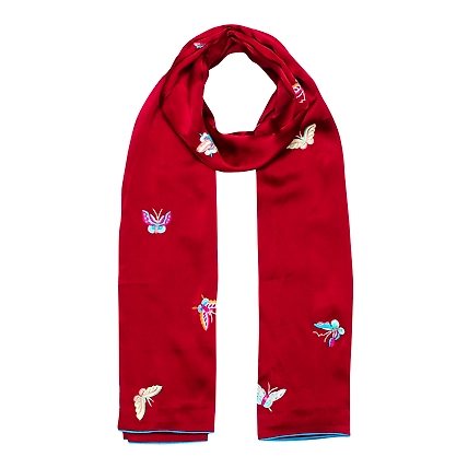 Maroon Rainbow Butterfly Parsi Hand Embroidery Stole-2
