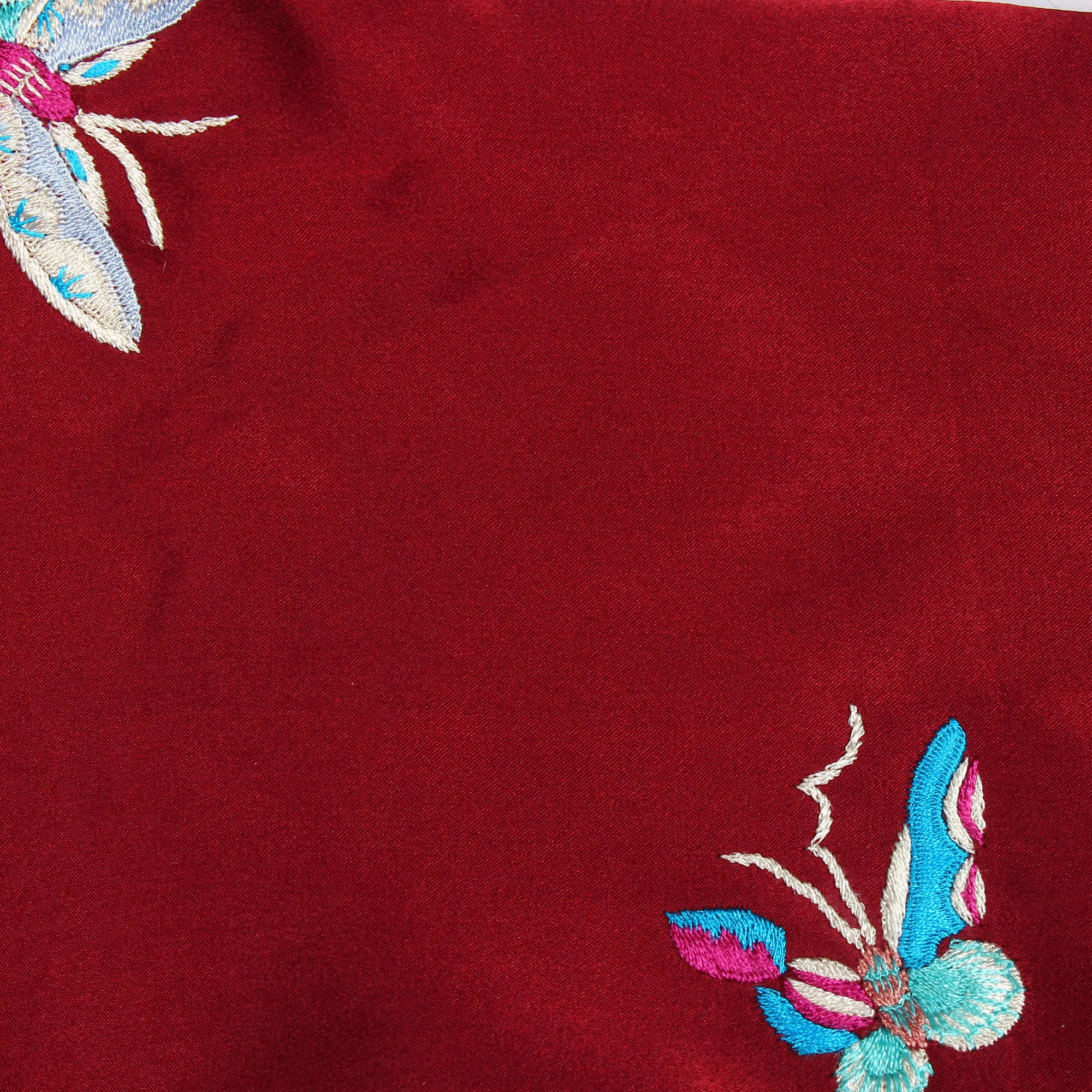 Maroon Rainbow Butterfly Parsi Hand Embroidery Stole-3