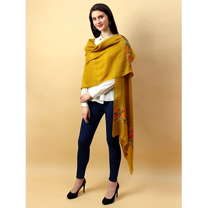 Yellow Shawl, Pure Pashmina Shawl hand embroidered with floral pearl pattern-1