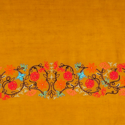 Yellow Shawl, Pure Pashmina Shawl hand embroidered with floral pearl pattern-4