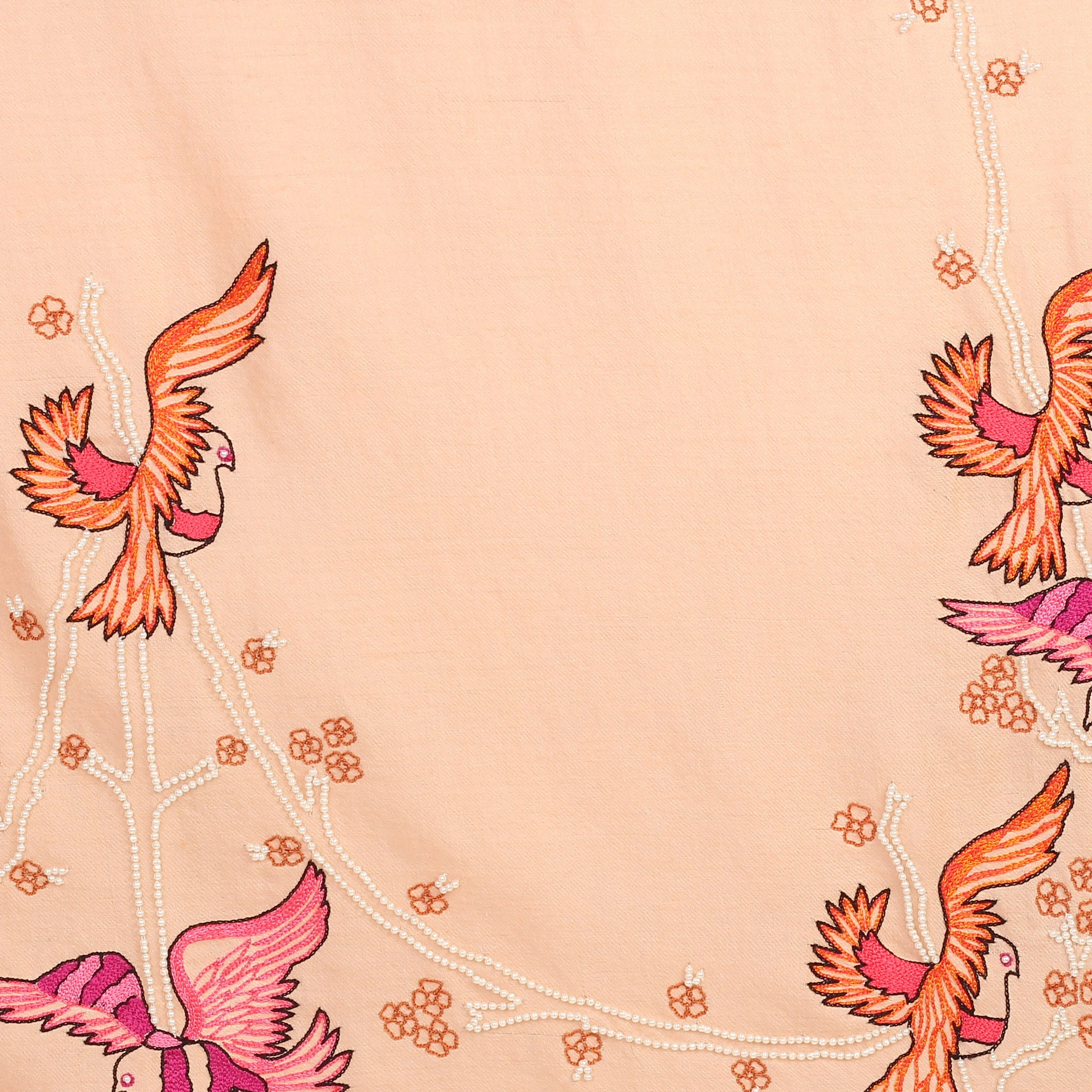 Light Peach Pink Pure Pashmina Shawls Online,  hand embroidery, bird design-4