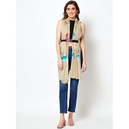 Embroidered Shawl with animal motifs, kashmiri embroidery shawl-MOD-PE-FW-MOTIFS
