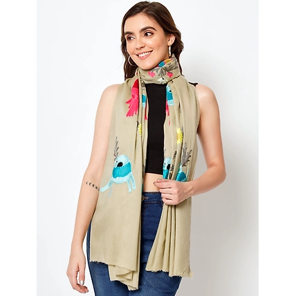 Embroidered Shawl with animal motifs, kashmiri embroidery shawl-2