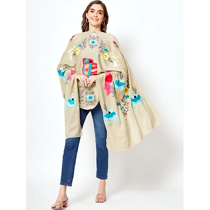 Embroidered Shawl with animal motifs, kashmiri embroidery shawl-3