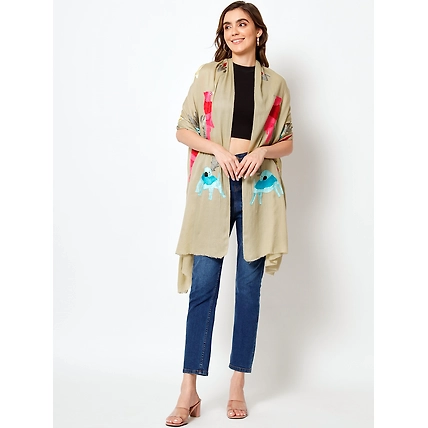 Embroidered Shawl with animal motifs, kashmiri embroidery shawl-4