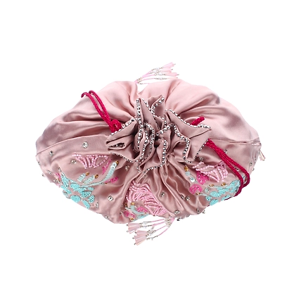 Pearl &amp; Champaign Pink Potli Bag,  Floral hand embroidery-3